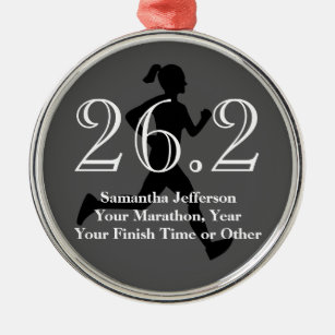 Personalized Marathon Runner 26.2 Womens Medal Metal Ornament