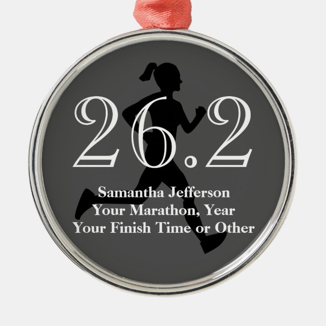 Personalized Marathon Runner 26.2 Womens Medal Metal Ornament (Front)