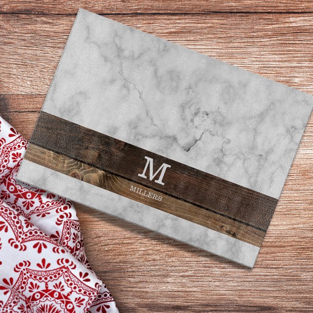 Personalized Marble And Wood Monogram Initial Cutting Board (Creator Uploaded)