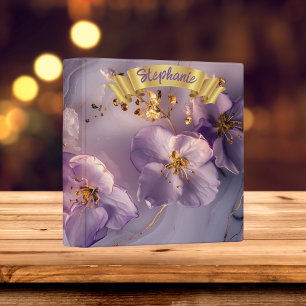 Personalized Marble Lavender Flower with Gold Binder