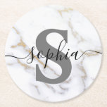 Personalized Marble Monogram Custom Text Modern Round Paper Coaster<br><div class="desc">Personalized Marble Monogram Custom Text Modern</div>