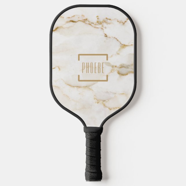 Personalized Marble Print Pattern Monogram Pickleball Paddle (Front)