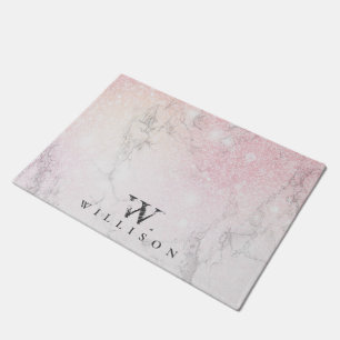 Personalized Marble rose Glitter Doormat