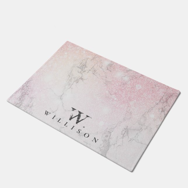 Personalized Marble rose Glitter Doormat (Angled)