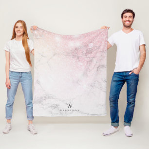 Personalized Marble rose Glitter Fleece Blanket