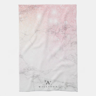 Personalized Marble rose Glitter Kitchen Towel