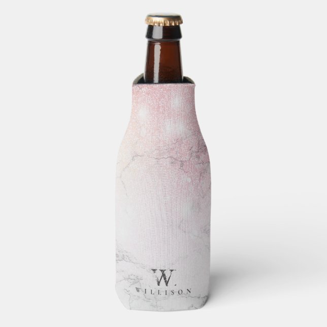 Personalized Marble rose Glitter luxury Bottle Cooler (Bottle Front)