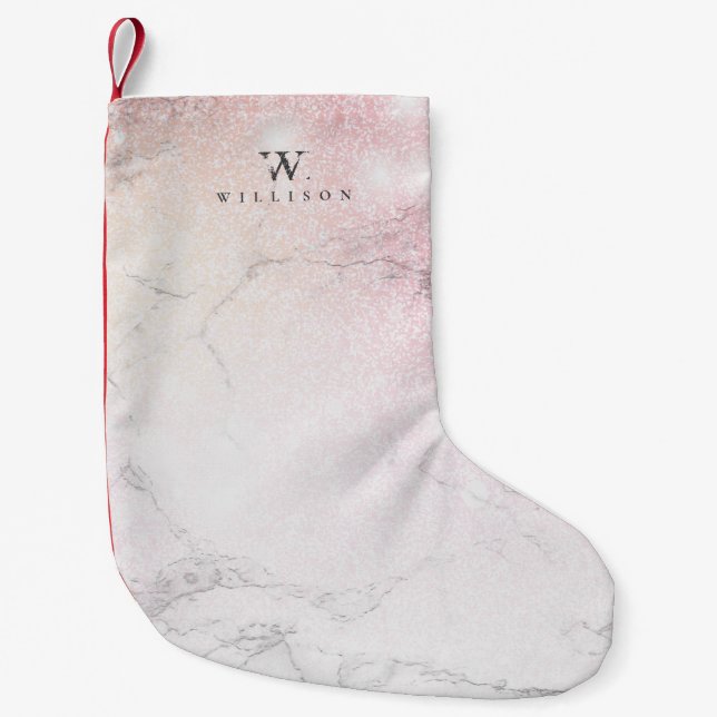 Personalized Marble rose Glitter Small Christmas Stocking (Front)