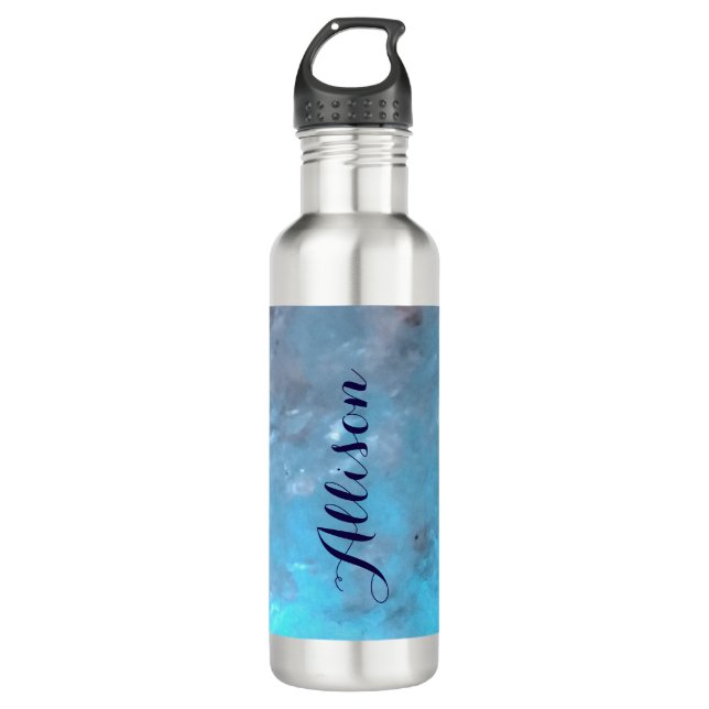 Personalized Marble Turquoise Blue Trendy 710 Ml Water Bottle (Front)