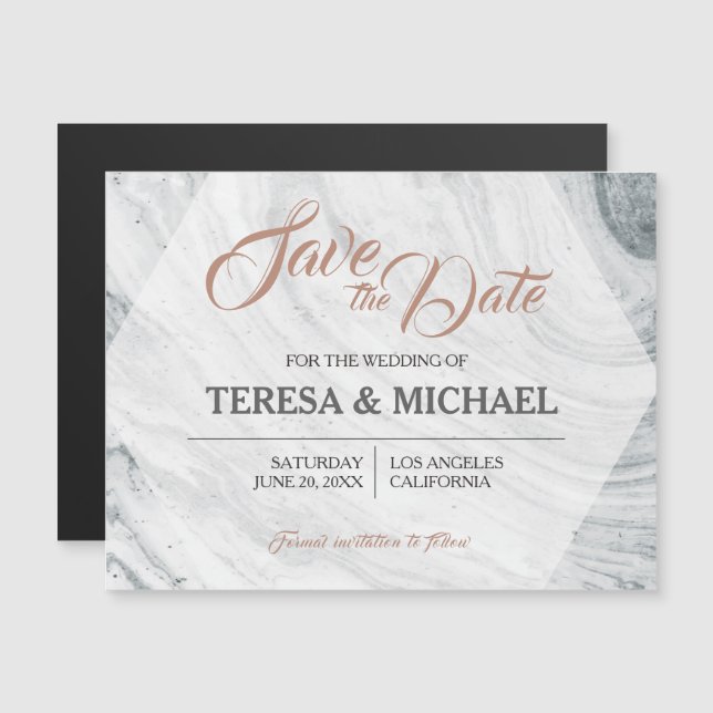 Personalized Marble Wedding Save the Date, hexagon Magnetic Invitation (Front/Back)