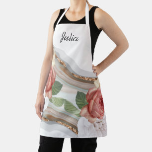 Personalized Marble with Roses Apron