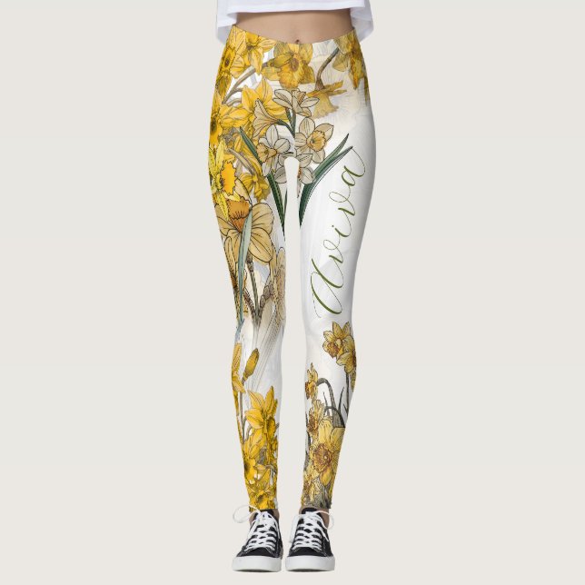 Personalized March Birth Flower Daffodil Leggings (Front)