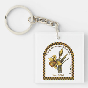 Personalized March Birth Month Flower  Keychain