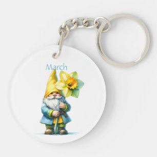 Personalized March Birth Month Garden Gnome Keychain