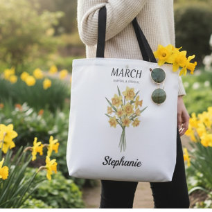 Personalized March Birthday Daffodil Botanical Tote Bag