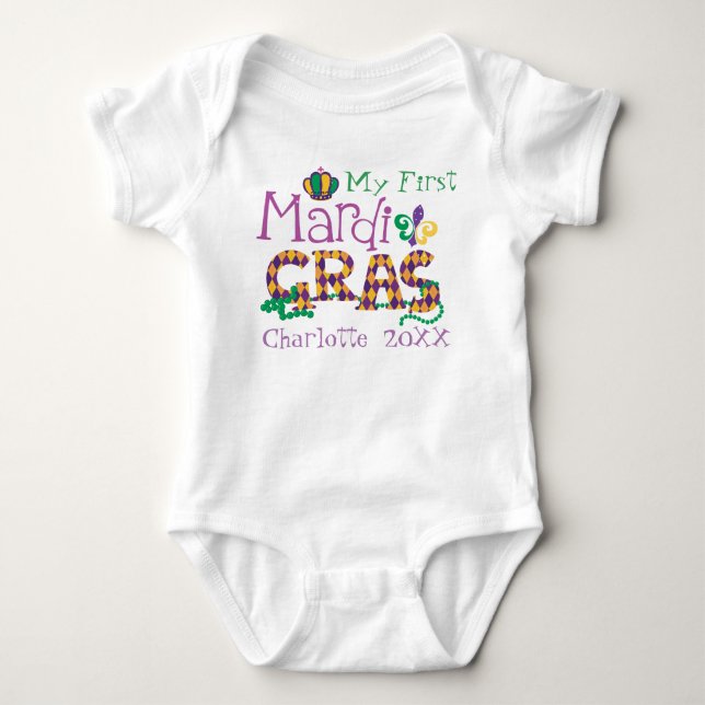 Personalized Mardi Gras Baby Bodysuit (Front)