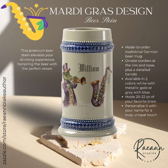 Personalized Mardi Gras Design Beer Stein (Creator Uploaded)