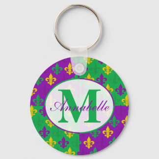 Personalized Mardi Gras Fleur de Lis Pattern Keychain
