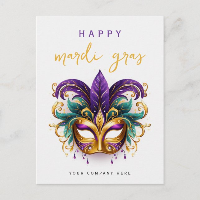Personalized Mardi Gras Masquerade Business Postcard (Front)