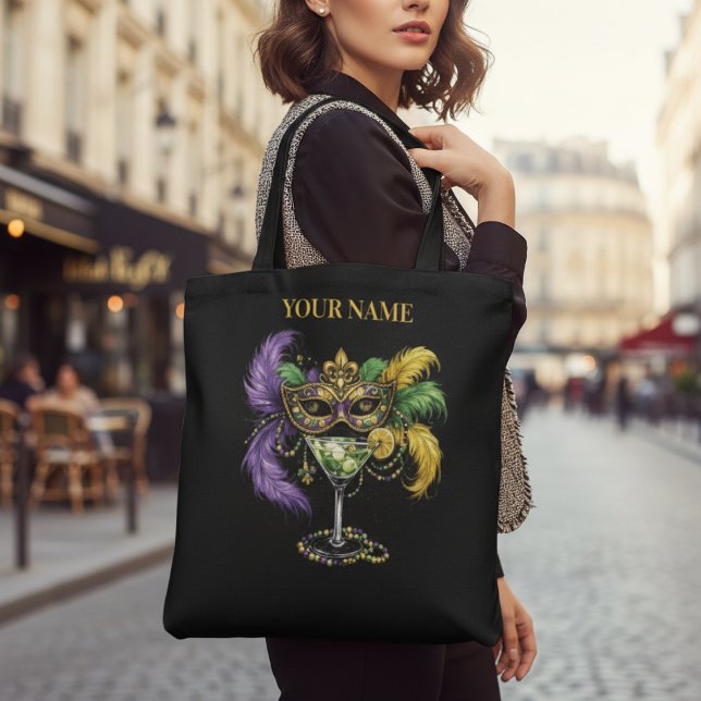 Personalized Mardi Gras Masquerade Mask & Martini  Tote Bag (Creator Uploaded)