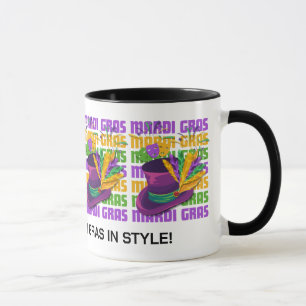 Personalized MARDI GRAS Top Hat Feathers Mug