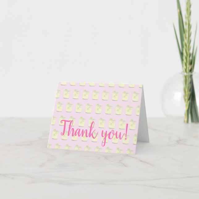 Personalized Margarita Pink Green Girly Thank You Card (Front)
