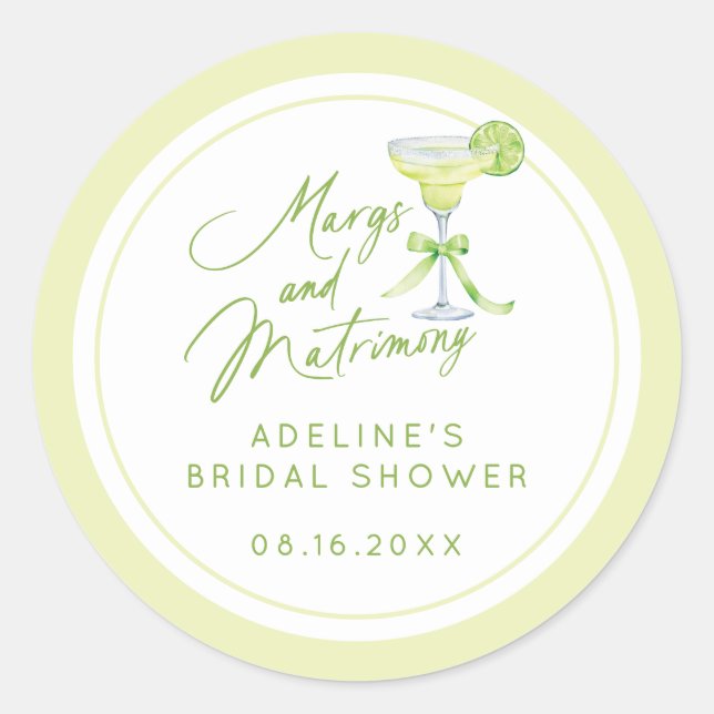Personalized Margs And Matrimony Bridal Shower Classic Round Sticker (Front)