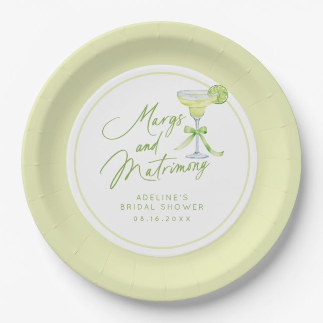 Personalized Margs And Matrimony Bridal Shower Paper Plate (Front)