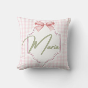 Personalized Maria Baby Girl Nursery Bow&Gingham Throw Pillow