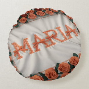 Personalized Maria with Orange Rose Round Pillow