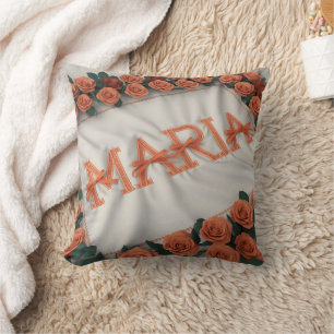 Personalized Maria with Orange Rose Throw Pillow