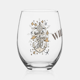 Personalized marine rudder Drinkware Set Stemless Wine Glass