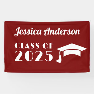 Personalized Maroon and White Graduation  Banner