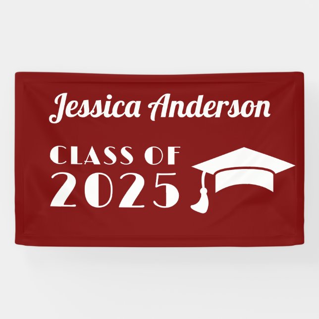 Personalized Maroon and White Graduation  Banner (Horizontal)