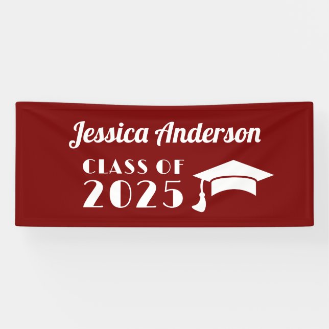 Personalized Maroon and White Graduation  Banner (Horizontal)