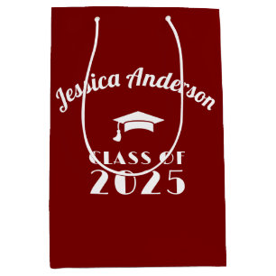 Personalized Maroon and White Graduation Medium Gift Bag