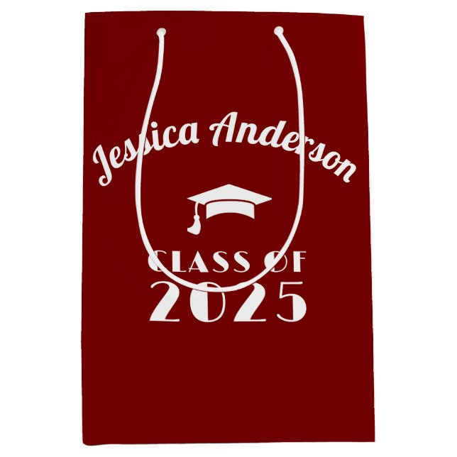 Personalized Maroon and White Graduation  Medium Gift Bag (Front)