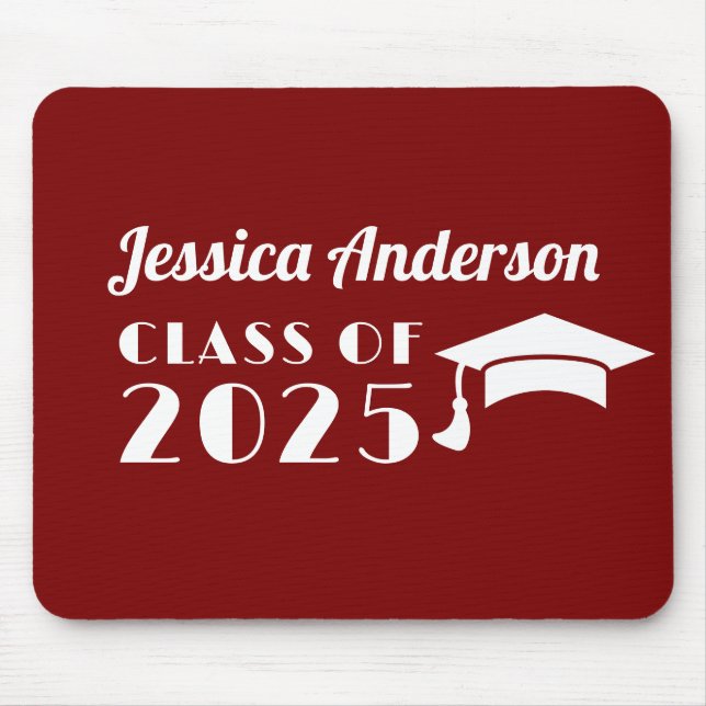 Personalized Maroon and White Graduation  Mouse Pad (Front)