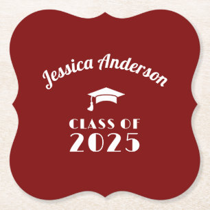 Personalized Maroon and White Graduation Paper Coaster