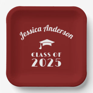 Personalized Maroon and White Graduation Paper Plate