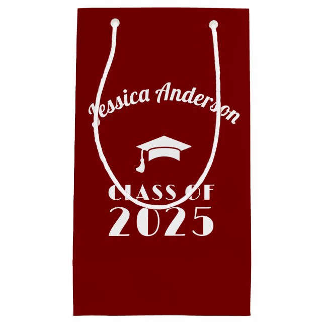 Personalized Maroon and White Graduation  Small Gift Bag (Front)