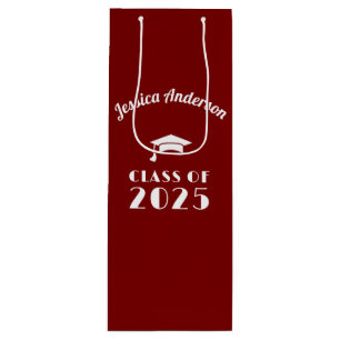 Personalized Maroon and White Graduation Wine Gift Bag