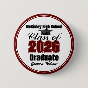 Personalized Maroon Class of 2026 Graduation Party 2 Inch Round Button