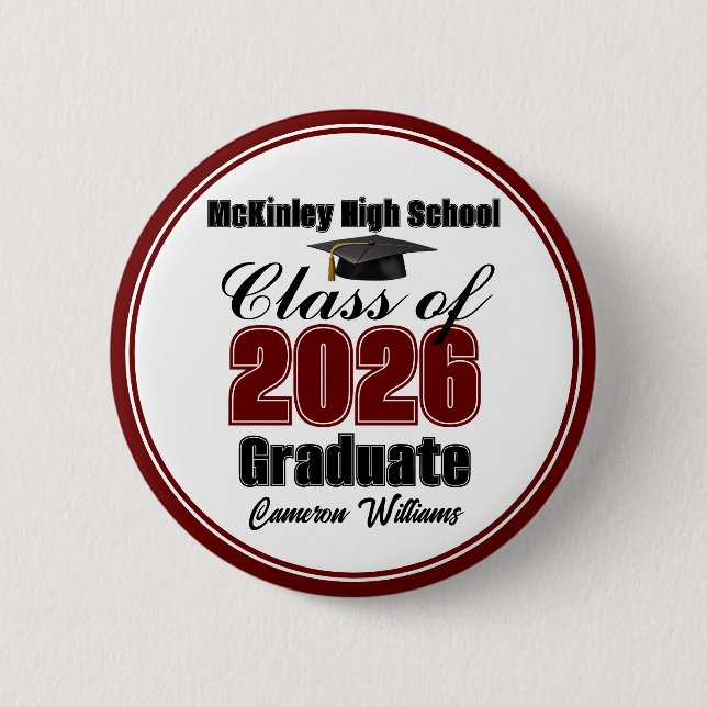 Personalized Maroon Class of 2026 Graduation Party 2 Inch Round Button (Front)
