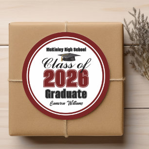 Personalized Maroon Class of 2026 Graduation Party Classic Round Sticker