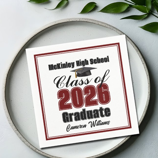 Personalized Maroon Class of 2026 Graduation Party Napkin (Creator Uploaded)