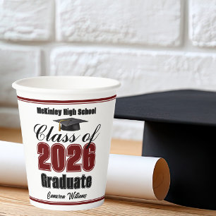 Personalized Maroon Class of 2026 Graduation Party Paper Cups