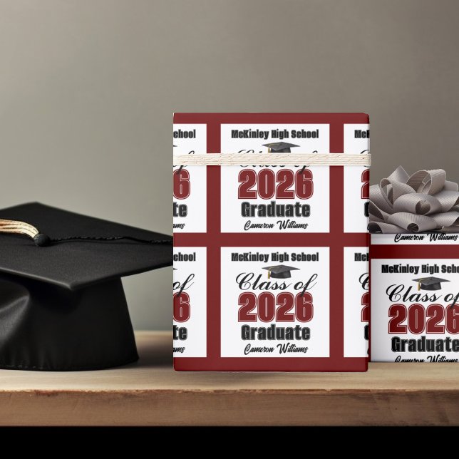 Personalized Maroon Class of 2026 Graduation Wrapping Paper (Creator Uploaded)