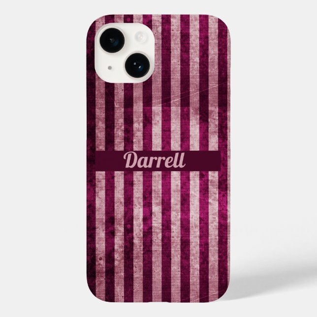 Personalized Maroon & Dusky Pink Stripes Case-Mate iPhone Case (Back)