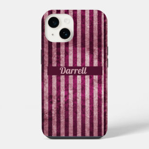 Personalized Maroon & Dusky Pink Stripes iPhone 14 Case